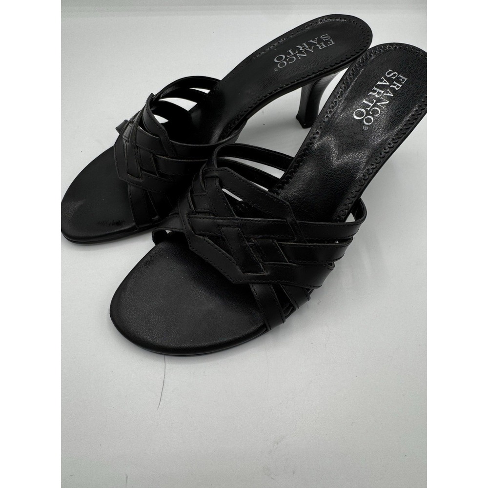 Franco Sarto Womens  9M Black Leather Heels Sandals EUC SB16